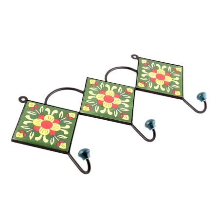 Forest Green  And Yellow Floral Tiles Hooks